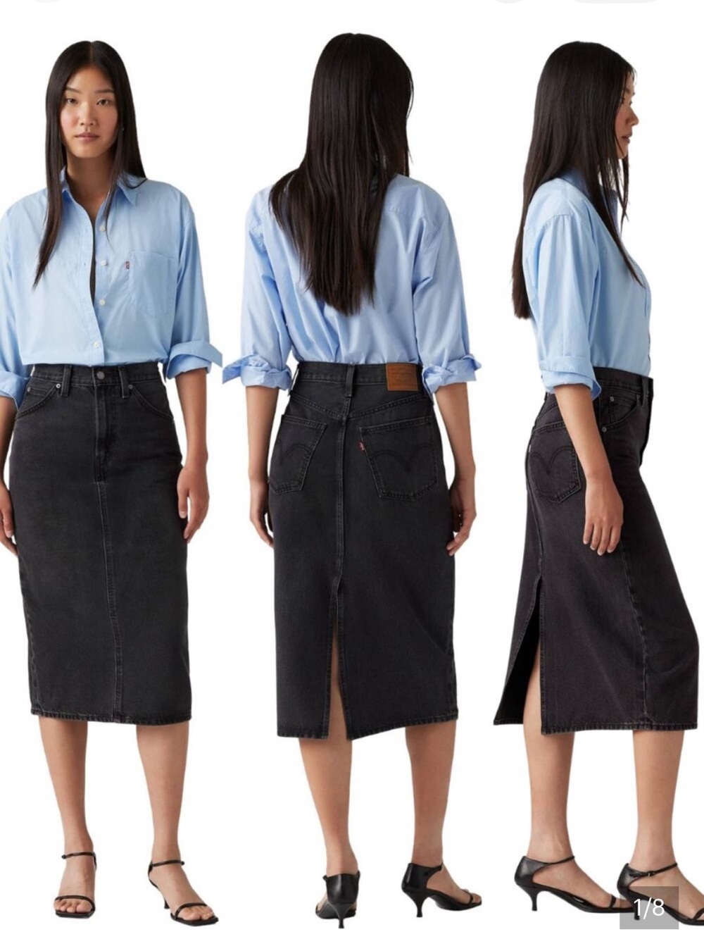 NWT Levi's Women's High-Rise Slit Skirt, Black, Back Slit